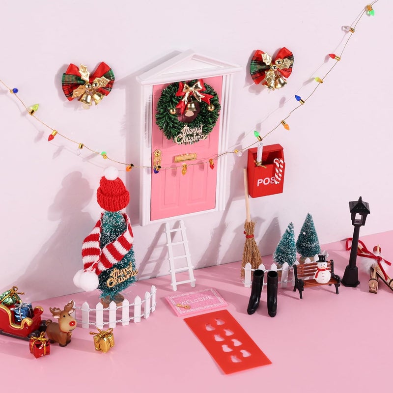 Aymolas Store Christmas Elf Girl Fairy Doors Decorations Fairy Wall Decor Miniature Tiny Wooden Tooth Mini Door Xmas Decor for Christmas Accessories Fairy Tale - Image 2
